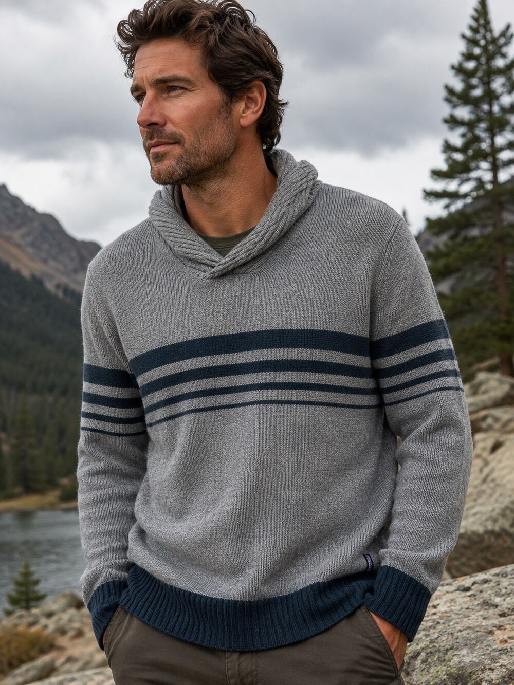 Patagonia Men’s Decanter Shawl Neck Sweater Pullover Knit Gray Large Jacket Wool